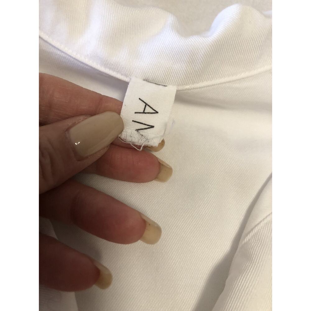 Amandi Blouse M White Split Neck Short Sleeve Frayed Hem! Tencel! - Picture 9 of 9